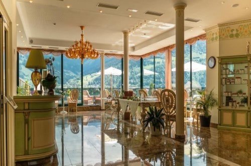 Reception lounge at Grand Hotel in Zell am See, Austria. Travel with World Lifetime Journeys