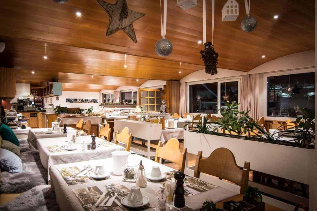 Restaurant at Bristol Hotel in Saas Fee, Switzerland. Travel with World Lifetime Journeys