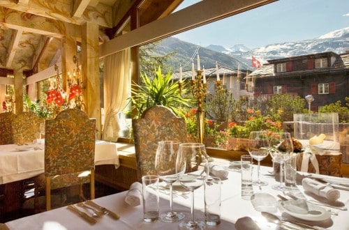 Restaurant view at Hotel Ferienart Resort & Spa in Saas Fee, Switzerland. Travel with World Lifetime Journeys