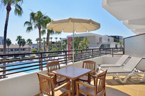 Balcony view at Sol Alcudia Center Apartamentos in Alcudia, Mallorca. Travel with World Lifetime Journeys