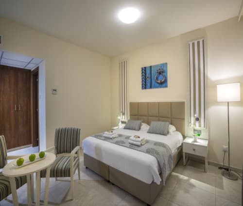 Double room at Aquamare Beach Hotel in Paphos, Cyprus. Travel with World Lifetime Journeys