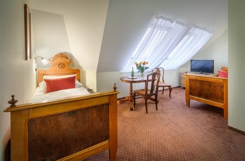 Single room at Hotel Mucha in Prague, Czech Republic. Travel with World Lifetime Journeys