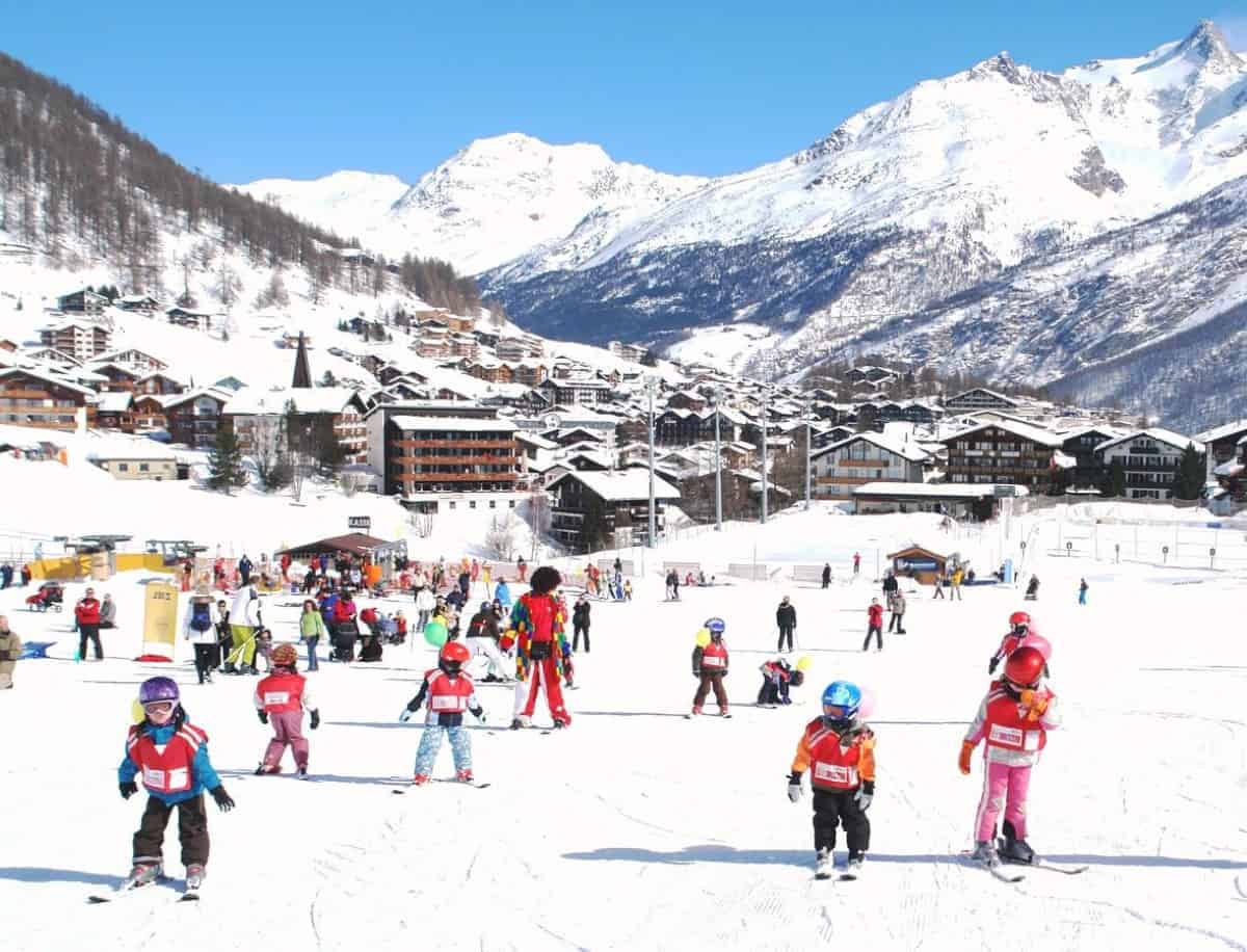 Ski school at Bristol Hotel in Saas Fee, Switzerland. Travel with World Lifetime Journeys