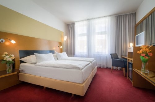 Standard double room at Hotel Theatrino in Prague, Czech Republic. Travel with World Lifetime Journeys