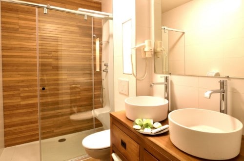 Suite family ensuite bath at Leopold Hotel in Brussels, Belgium. Travel with World Lifetime Journeys