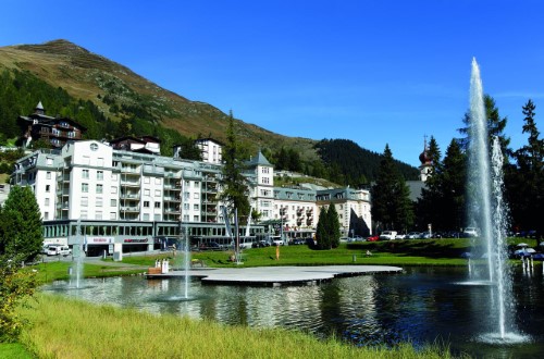 Summer view at Hotel Seehof in Davos, Switzerland. Travel with World Lifetime Journeys