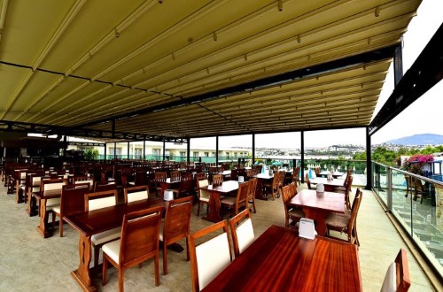 Terrace at Jasmin Beach Hotel in Bodrum, Turkey. Travel with World Lifetime Journeys