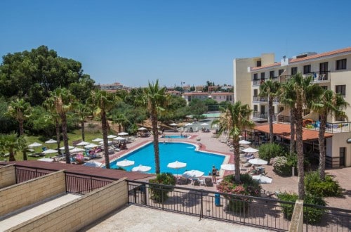 Terrace view at Tsokkos Gardens Hotel in Protaras, Cyprus. Travel with World Lifetime Journeys