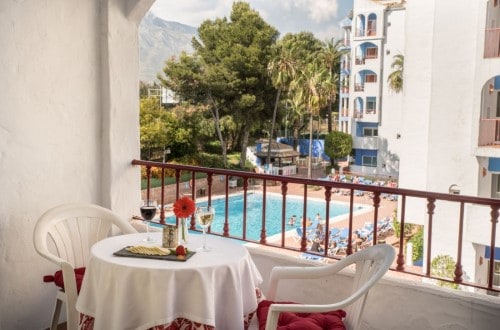 Terrace view at Hotel PYR Marbella in Spain. Travel with World Lifetime Journeys