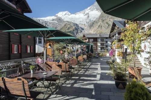 Terrace view at Sunstar Hotel Saas Fee, Switzerland. Travel with World Lifetime Journeys