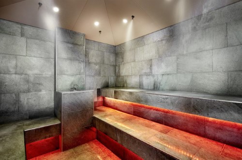 Wet room at Schloss Mittersill Hotel in Kitzbühel, Austria. Travel with World Lifetime Journeys