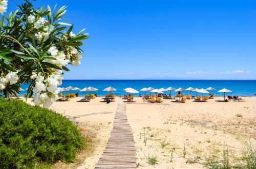 Beach front at Paspalis Hotel in Kefalonia, Greece. Travel with World Lifetime Journeys