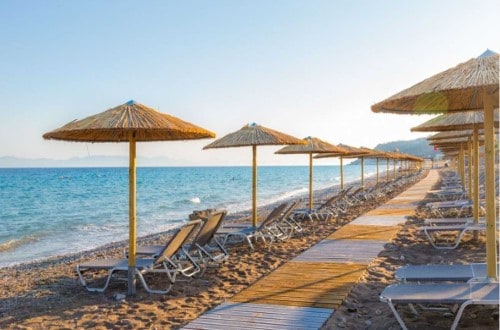 Beach front at Akti Imperial Deluxe Resort on Rhodos, Greece. Travel with World Lifetime Journeys