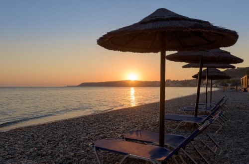 Beach front at Avra Beach Hotel in Rhodes Island, Greece. Travel with World Lifetime Journeys