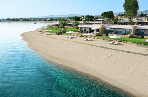 Beach side at Ikos Olivia on Halkidiki Peninsula, Greece. Travel with World Lifetime Journeys