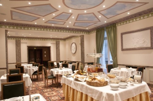 Breakfast room at Victoria Palace Hotel in Paris, France. Travel with World Lifetime Journeys