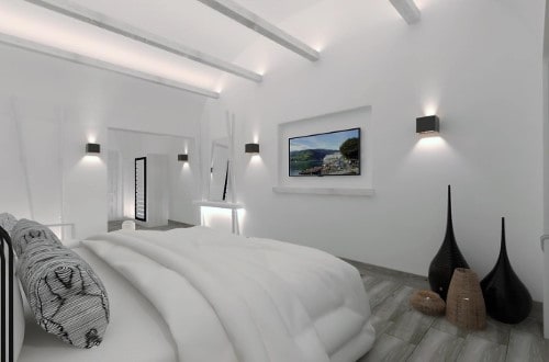 Double room at Mediterranean White Hotel in Santorini, Greece. Travel with World Lifetime Journeys