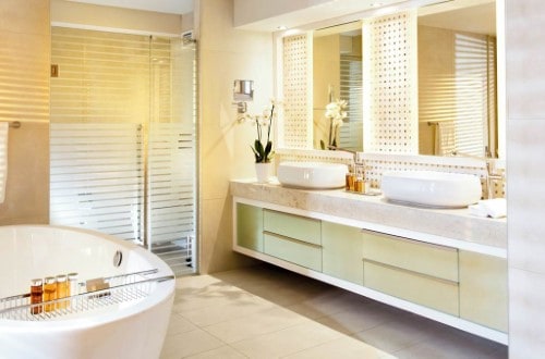 Ensuite bathroom at Sani Club in Halkidiki, Greece. Travel with World Lifetime Journeys