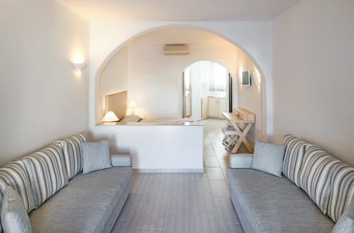 Family room at Aegean Plaza Hotel in Santorini, Greece. Travel with World Lifetime Journeys