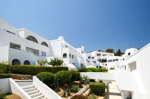 Hotel grounds at Lindos Village Resort in Rhodes, Greece. Travel with World Lifetime Journeys