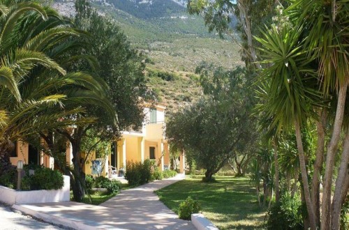 Hotel grounds at Lovides Studios in Kefalonia, Greece. Travel with World Lifetime Journeys