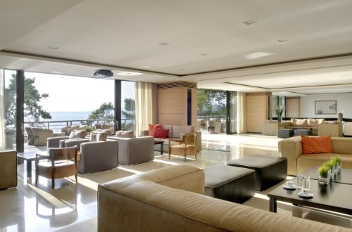 Lounge area at White Rocks Hotel in Kefalonia, Greece. Travel with World Lifetime Journeys