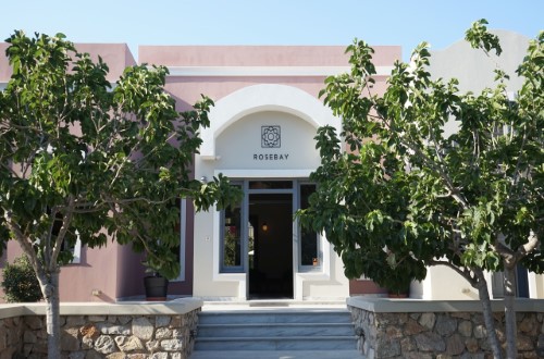 Main entrance at Rosebay Hotel in Santorini, Greece. Travel with World Lifetime Journeys