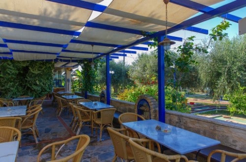 Outside terrace at Filoxenia Apartments in Rhodes, Greece. Travel with World Lifetime Journeys