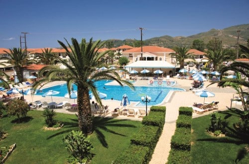 Pool panorama at Golden Sun Hotel in Zakynthos, Greece. Travel with World Lifetime Journeys