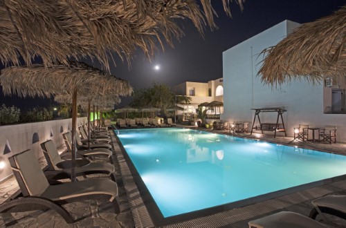 Pool side at Alexandra Hotel in Santorini, Greece. Travel with World Lifetime Journeys