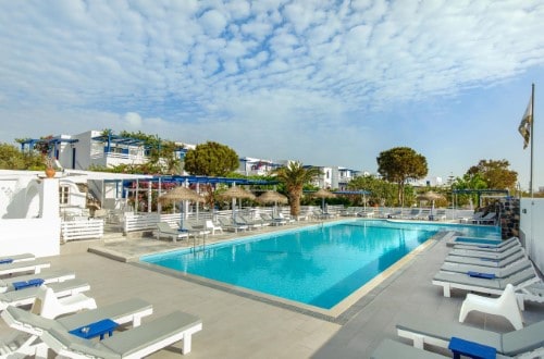 Pool side at Hotel Rivari in Santorini, Greece. Travel with World Lifetime Journeys