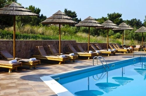 Pool side at Lassi Hotel in Kefalonia, Greece. Travel with World Lifetime Journeys