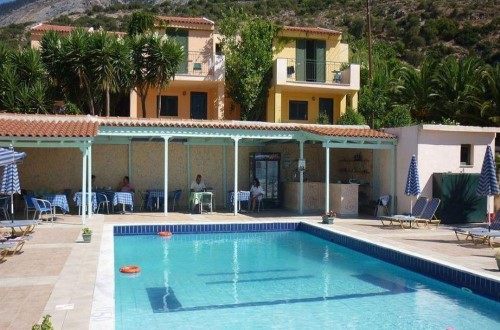 Pool side at Lovides Studios in Kefalonia, Greece. Travel with World Lifetime Journeys