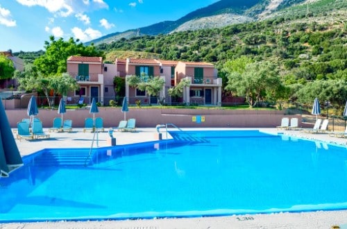 Pool side at Lovides Studios in Kefalonia, Greece. Travel with World Lifetime Journeys