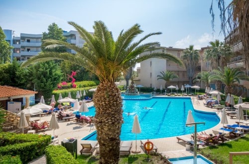 Pool side at Sun Beach Resort Complex Hotel in Rhodes, Greece. Travel with World Lifetime Journeys