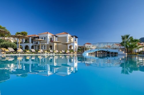 Pool side view at Lindos Imperial Resort on Rhodes Island, Greece. Travel with World Lifetime Journeys