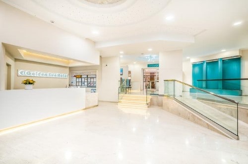 Reception area at Golden Sun Hotel in Zakynthos, Greece. Travel with World Lifetime Journeys