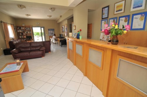 Reception area at Paspalis Hotel in Kefalonia, Greece. Travel with World Lifetime Journeys