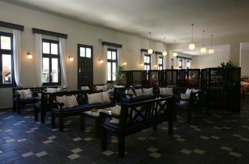 Restaurant area at Rosebay Hotel in Santorini, Greece. Travel with World Lifetime Journeys