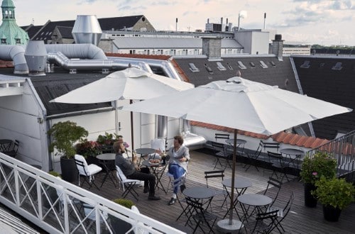 Roof top terrace at Hotel Skt. Annae in Copenhagen, Denmark. Travel with World Lifetime Journeys