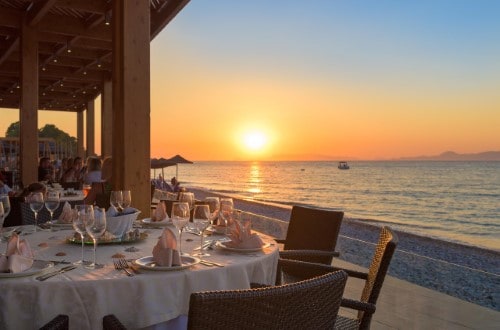 Sea view terrace at Avra Beach Hotel in Rhodes Island, Greece. Travel with World Lifetime Journeys