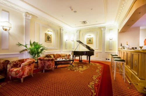 Bar area at Grand Hotel Ritz in Rome, Italy. Travel with World Lifetime Journeys