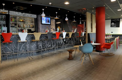 Bar area at Ibis Amsterdam City West in Netherlands. Travel with World Lifetime Journeys