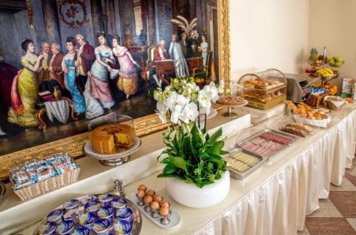 Buffet breakfast at Marini Park Hotel in Rome, Italy. Travel with World Lifetime Journeys