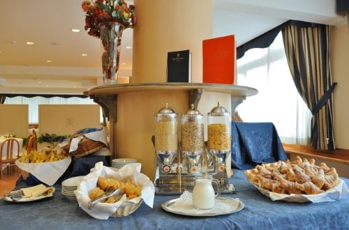 Buffet breakfast at Pineta Palace Hotel in Rome, Italy. Travel with World Lifetime Journeys