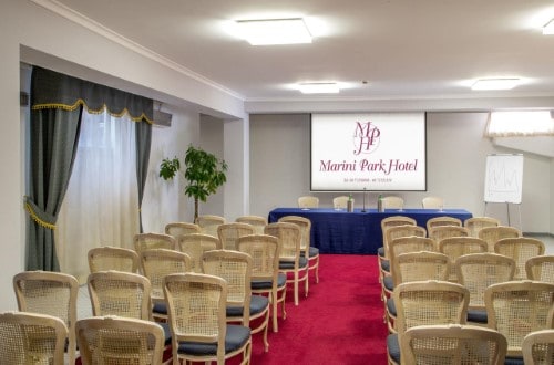 Conference room at Marini Park Hotel in Rome, Italy. Travel with World Lifetime Journeys