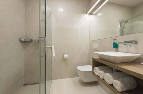 Ensuite bathroom at Ahotel Ljubljan in Slovenia. Travel with World Lifetime Journeys