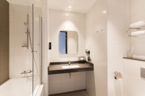 Ensuite bathroom at Corendon City Hotel Amsterdam in Netherlands. Travel with World Lifetime Journeys