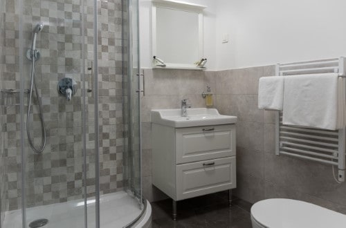 Ensuite bathroom at Hotel Galleria in Ljubljana, Slovenia. Travel with World Lifetime Journeys