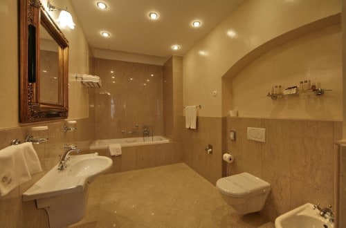 Ensuite bathroom at St. George Residence in Budapest, Hungary. Travel with World Lifetime Journeys